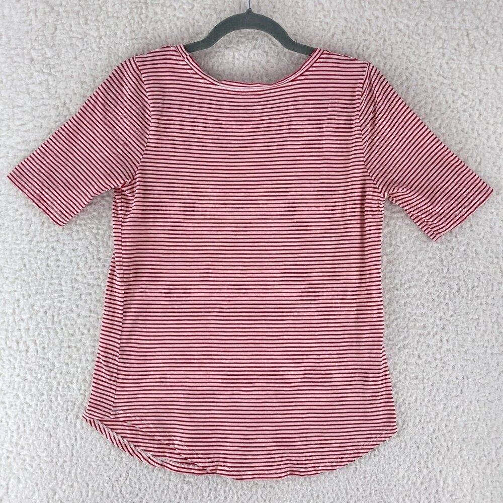 LOFT Vintage Soft Red Striped Shirt Womens Embroidered Short Sleeve Size Small - Picture 11 of 14